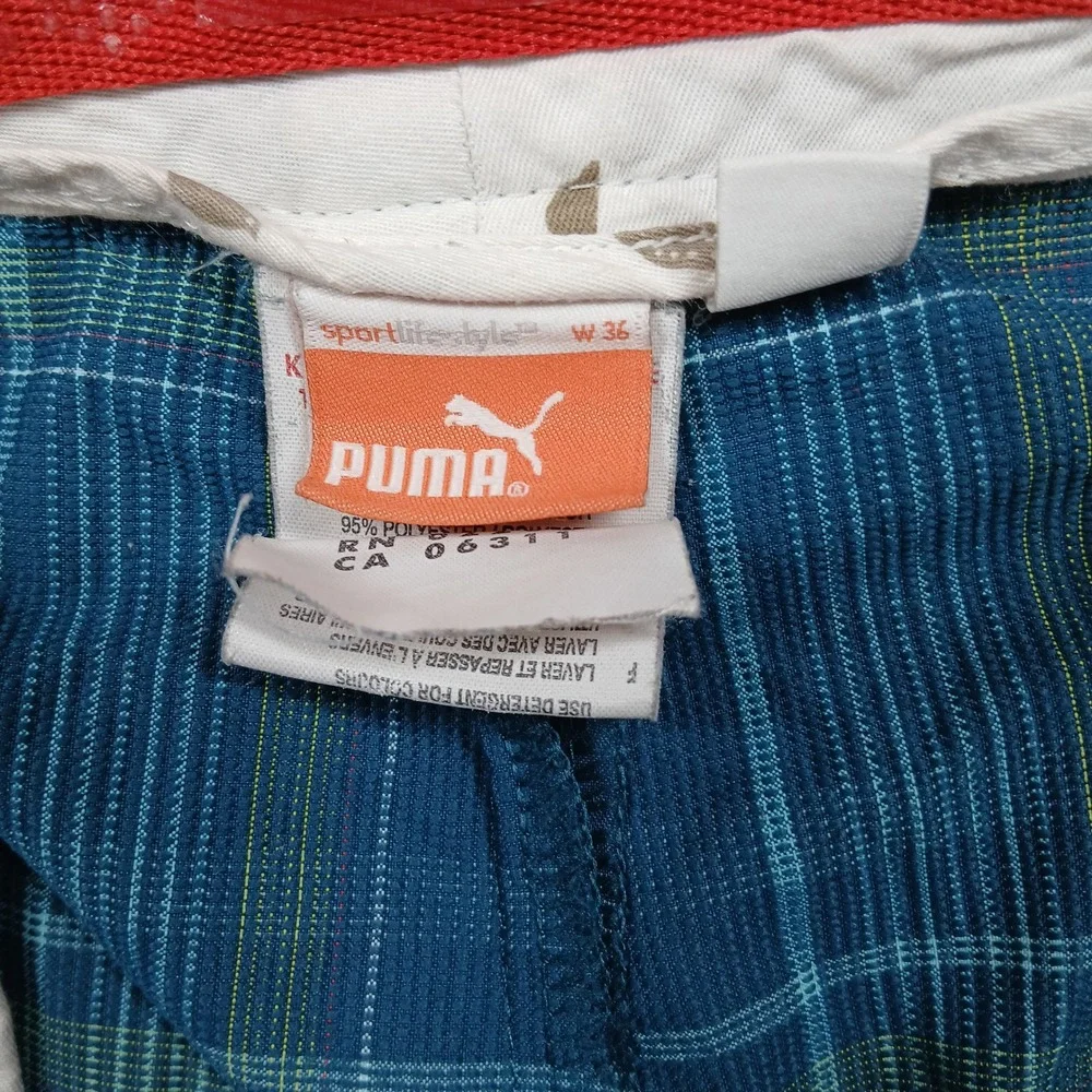 Puma Golf Shorts Men's 36 Blue‎ Plaid Performance Flat Front Casual